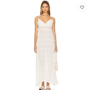 Cream Pleated Tiered Sundress